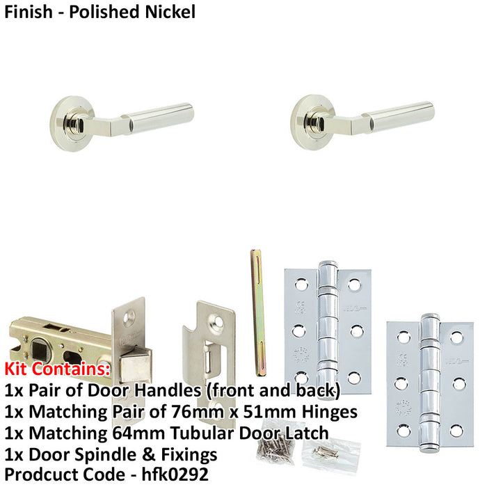 Door Handle Latch Nickel Mitred Premium Rounded Lever Round Chamfered Rose-1