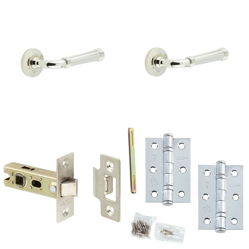 Door Handle Latch Nickel Grooved Premium Rounded Lever Round Chamfered Rose