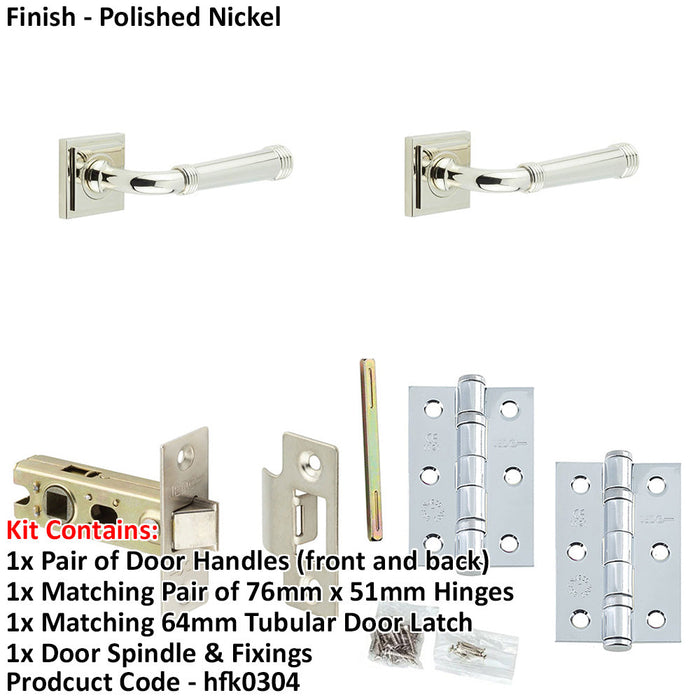 Door Handle Latch Nickel Grooved Premium Rounded Lever Square Stepped Rose-1
