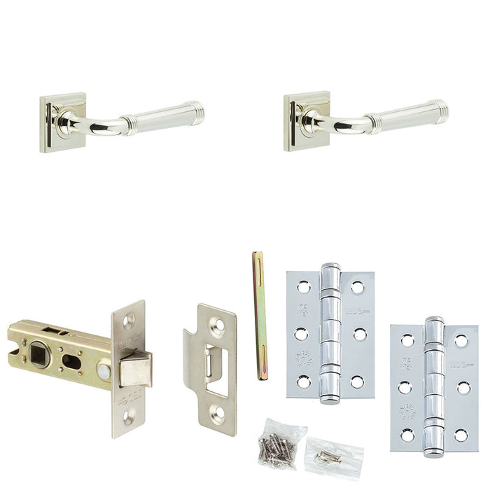 Door Handle Latch Nickel Grooved Premium Rounded Lever Square Stepped Rose