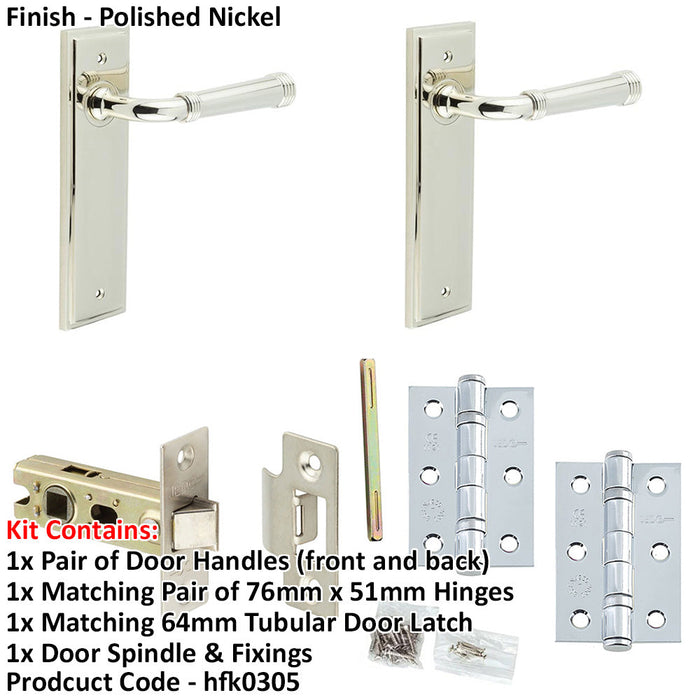 Door Handle Latch Nickel Grooved Premium Rounded Lever Latch Backplate-1