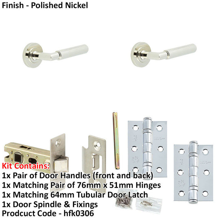 Door Handle Latch Nickel Knurled Premium Rounded Lever Round Plain Rose-1