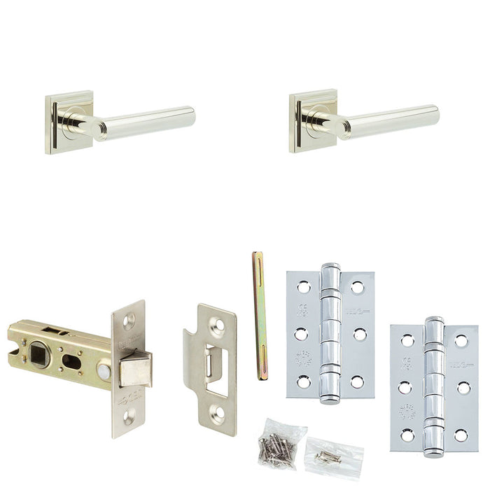 Door Handle Latch Nickel Premium Rounded Lever Square Stepped Rose