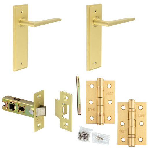 Door Handle Latch Satin Brass Slim Mitred Lever Latch Backplate