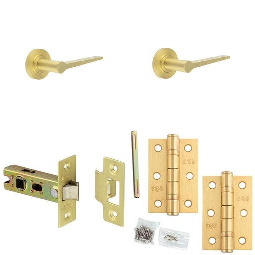 Door Handle Latch Satin Brass Slim Tapered Lever Round Plain Rose