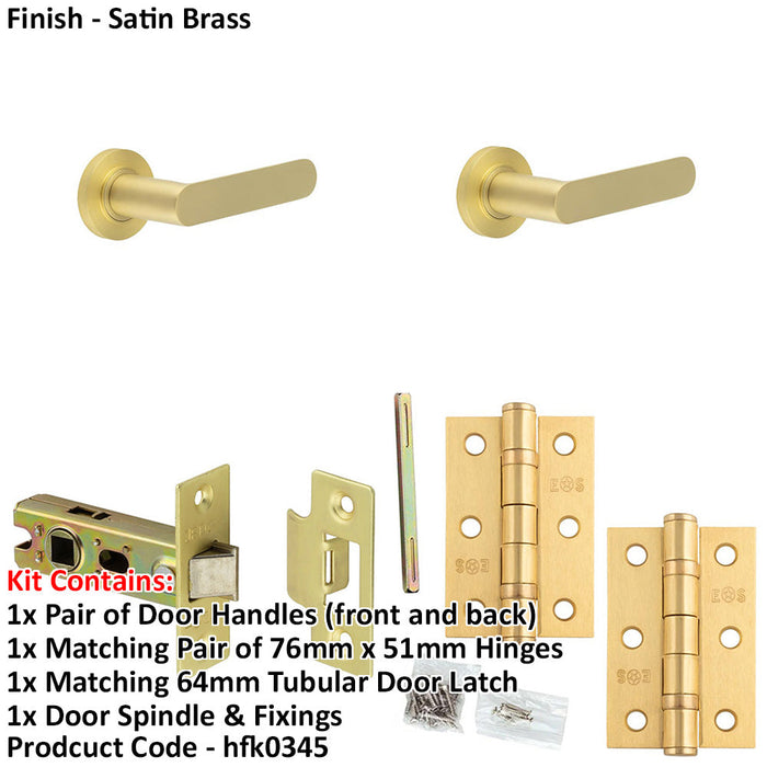 Door Handle Latch Satin Brass Flat Lever Round Plain Rose-1