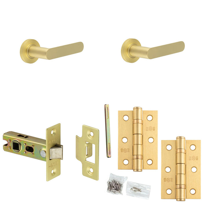 Door Handle Latch Satin Brass Flat Lever Round Plain Rose