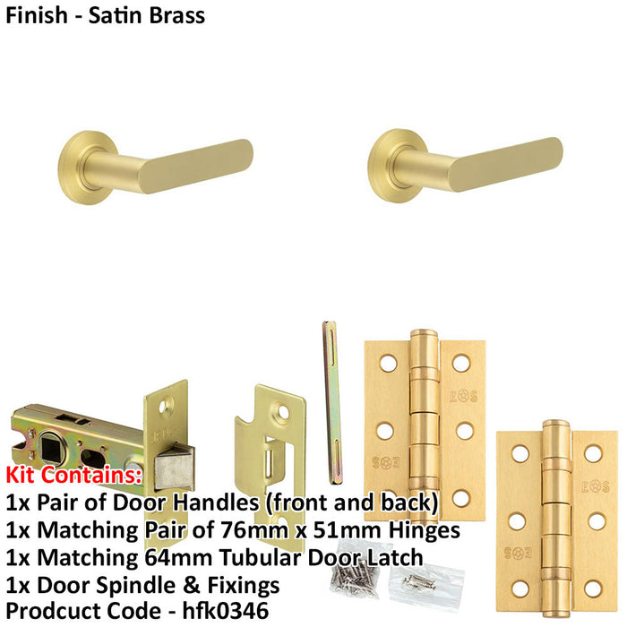 Door Handle Latch Satin Brass Flat Lever Round Chamfered Rose-1