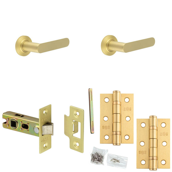 Door Handle Latch Satin Brass Flat Lever Round Chamfered Rose