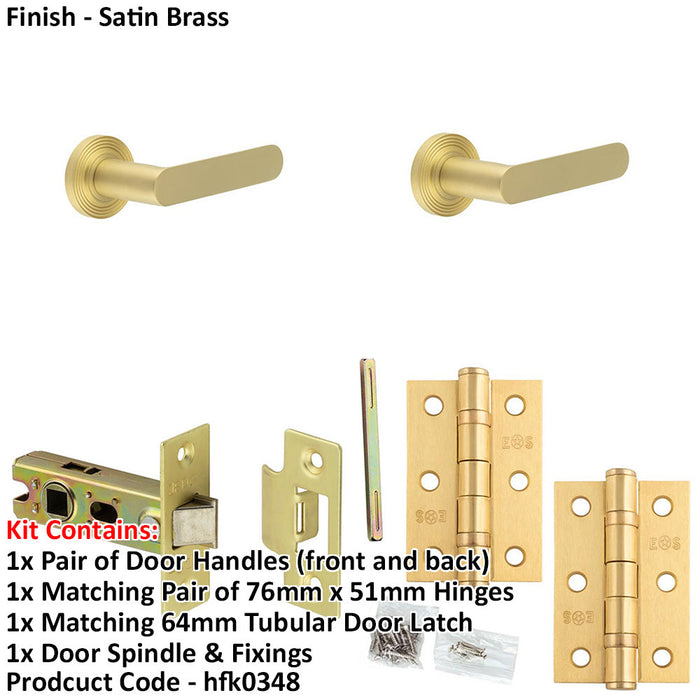 Door Handle Latch Satin Brass Flat Lever Round Reeded Rose-1