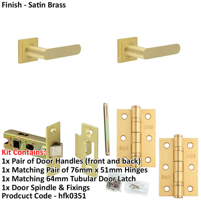 Door Handle Latch Satin Brass Flat Lever Square Stepped Rose-1