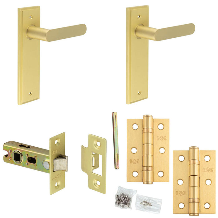 Door Handle Latch Satin Brass Flat Lever Latch Backplate