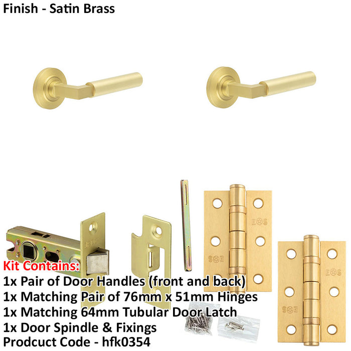 Door Handle Latch Satin Brass Mitred Premium Rounded Lever Round Chamfered Rose-1