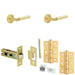 Door Handle Latch Satin Brass Mitred Premium Rounded Lever Round Knurled Rose