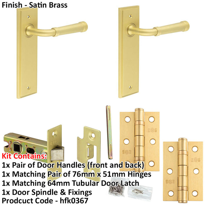 Door Handle Latch Satin Brass Grooved Premium Rounded Lever Latch Backplate-1