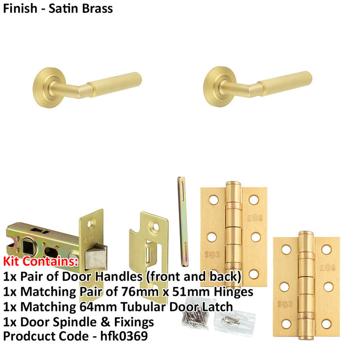 Door Handle Latch Satin Brass Knurled Premium Rounded Lever Round Chamfered Rose-1
