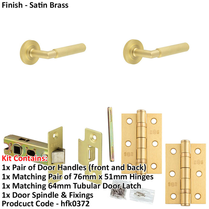 Door Handle Latch Satin Brass Knurled Premium Rounded Lever Round Knurled Rose-1