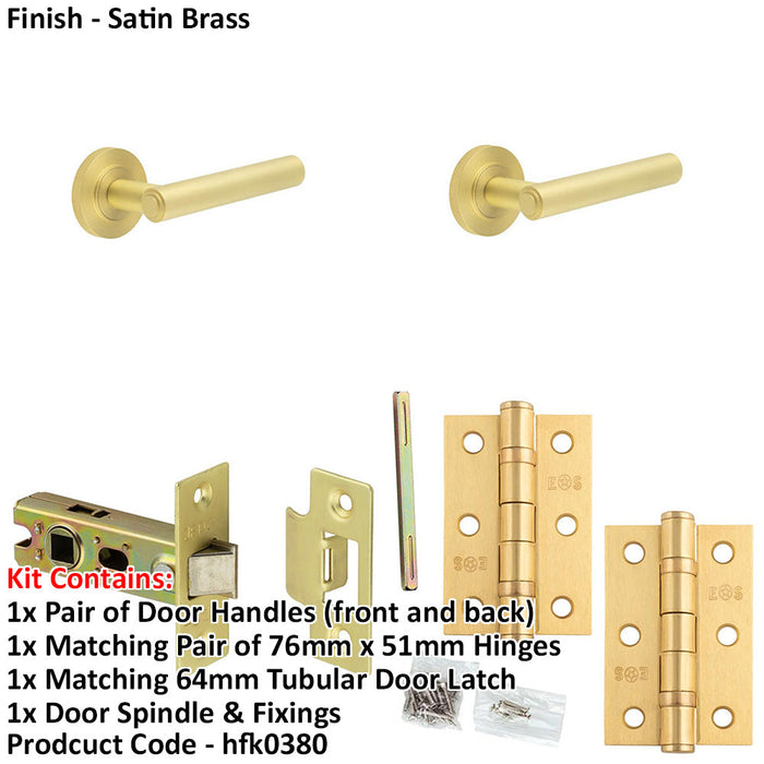 Door Handle Latch Satin Brass Premium Rounded Lever Round Knurled Rose-1
