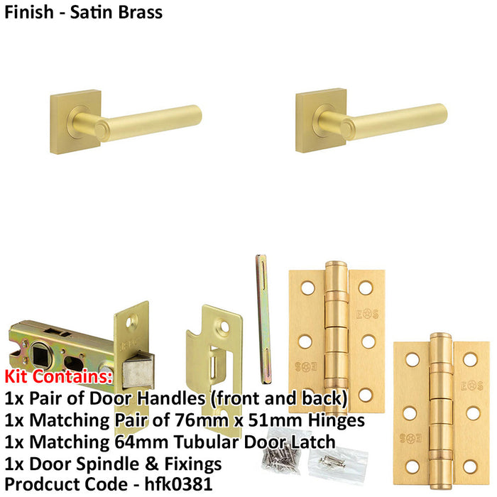 Door Handle Latch Satin Brass Premium Rounded Lever Square Plain Rose-1