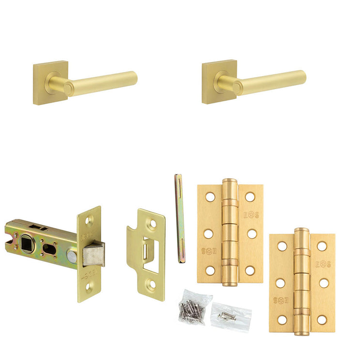 Door Handle Latch Satin Brass Premium Rounded Lever Square Plain Rose