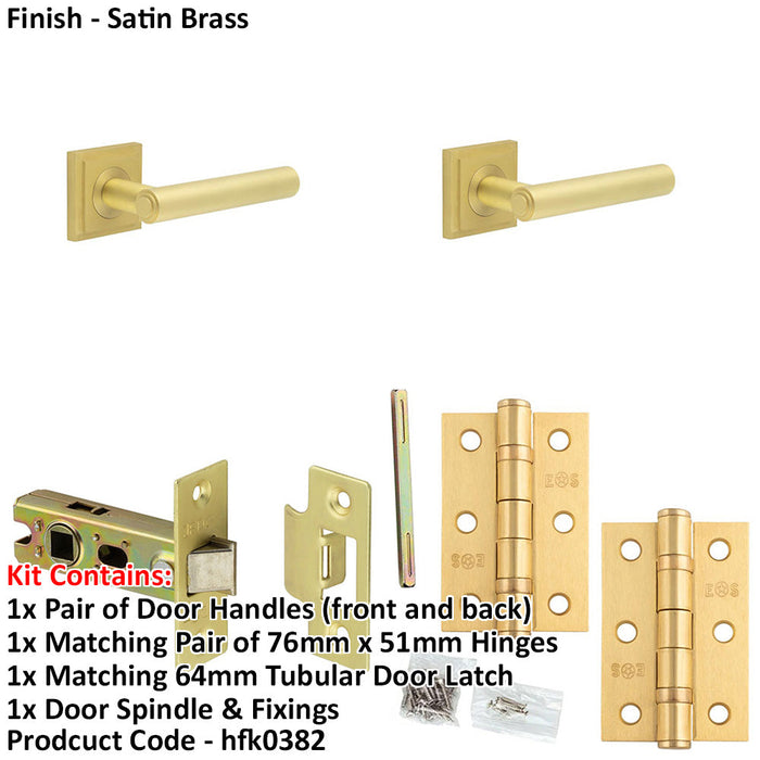 Door Handle Latch Satin Brass Premium Rounded Lever Square Stepped Rose-1