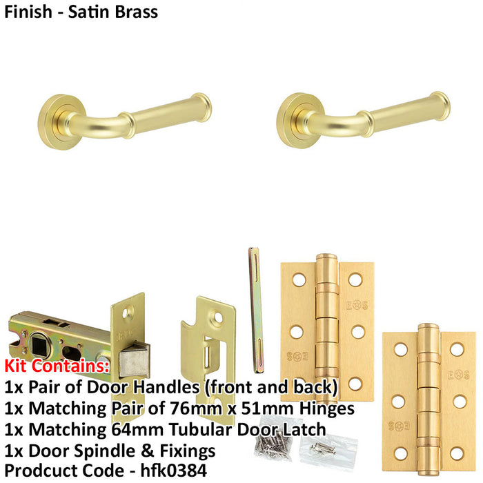 Door Handle Latch Satin Brass Edged Premium Rounded Lever Round Plain Rose-1