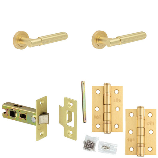 Door Handle Latch Satin Brass Fluted Lever Round Plain Rose