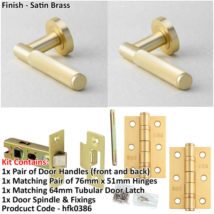 Door Handle Latch Satin Brass Knurled Premium Rounded Lever Round Plain Rose (1)-1