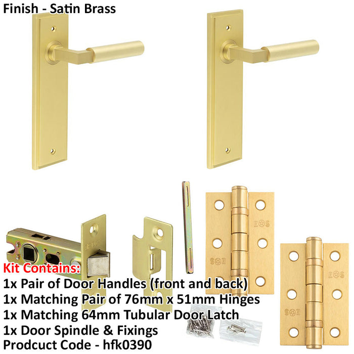 Door Handle Latch Satin Brass Mitred Premium Rounded Lever Latch Backplate-1