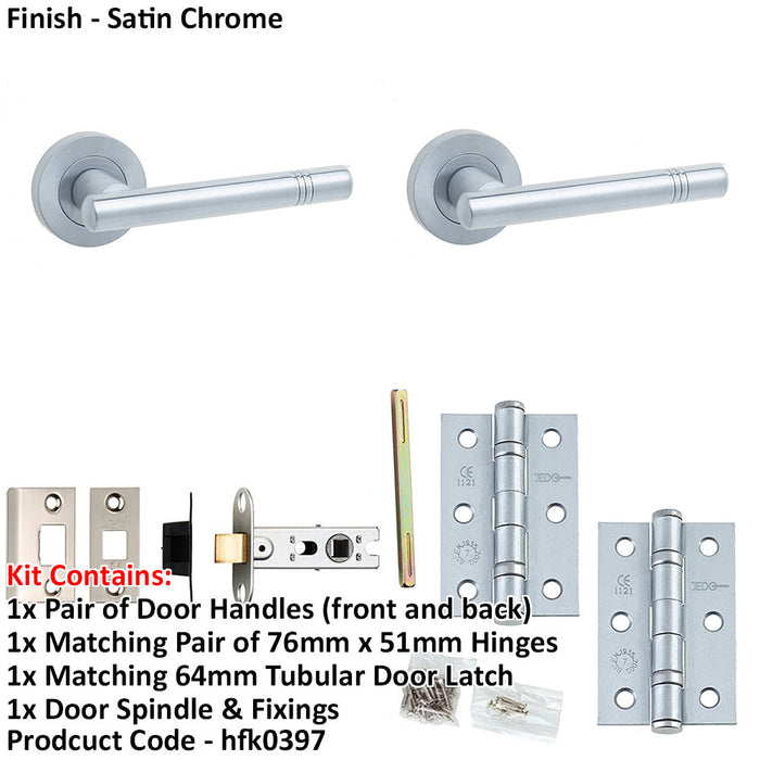 Door Handle Latch Satin Chrome Ridged Premium Rounded Lever Round Plain Rose-1