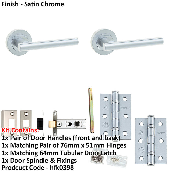 Door Handle Latch Satin Chrome Premium Rounded Lever Round Plain Rose-1