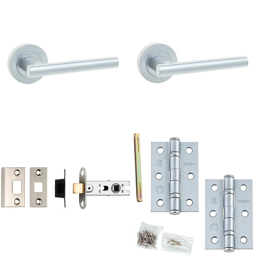 Door Handle Latch Satin Chrome Premium Rounded Lever Round Plain Rose