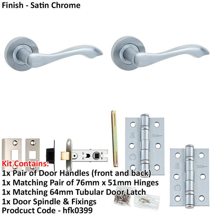 Door Handle Latch Satin Chrome Sculpted Lever Round Plain Rose-1