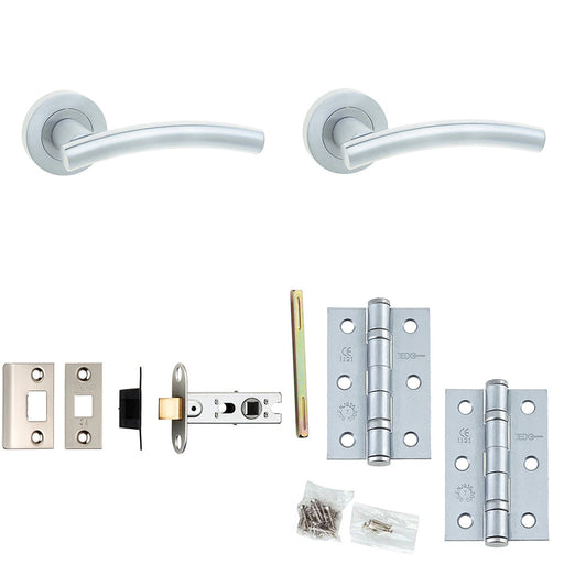 Door Handle Latch Satin Chrome Curved Premium Rounded Lever Round Plain Rose