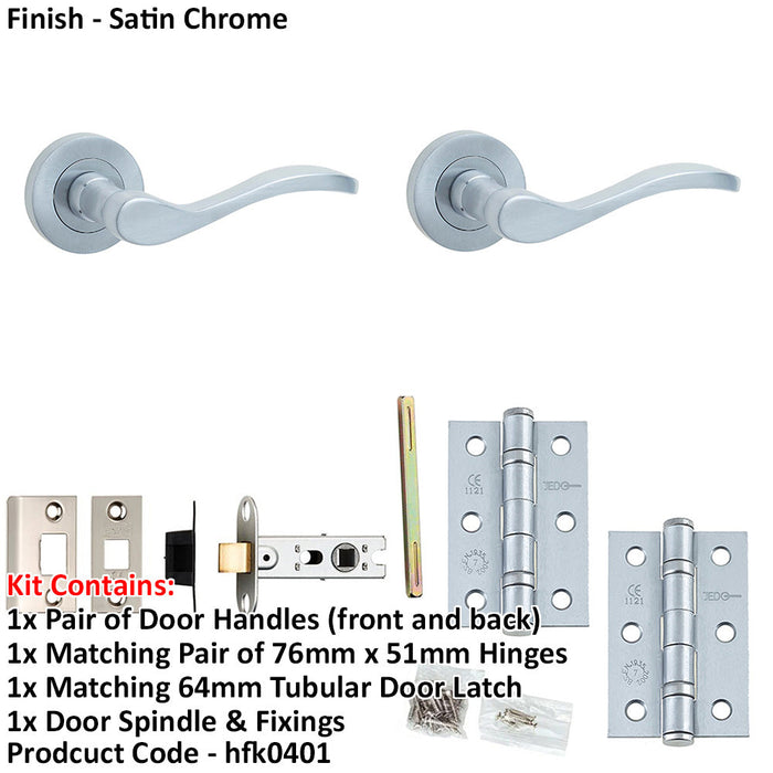 Door Handle Latch Satin Chrome Slim Sculpted Lever Round Plain Rose-1