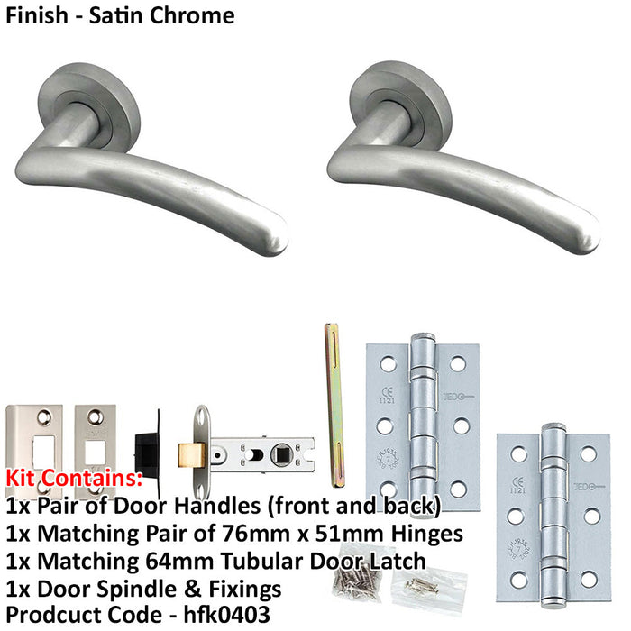 Door Handle Latch Satin Chrome Curved Rounded Premium Rounded Lever Round Plain Rose-1