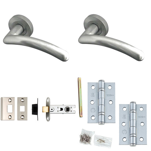 Door Handle Latch Satin Chrome Curved Rounded Premium Rounded Lever Round Plain Rose