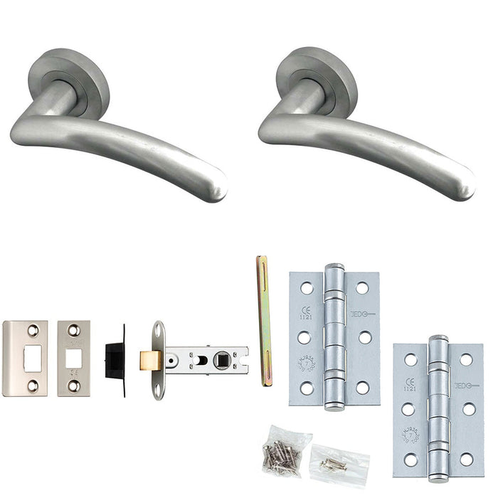 Door Handle Latch Satin Chrome Curved Rounded Premium Rounded Lever Round Plain Rose