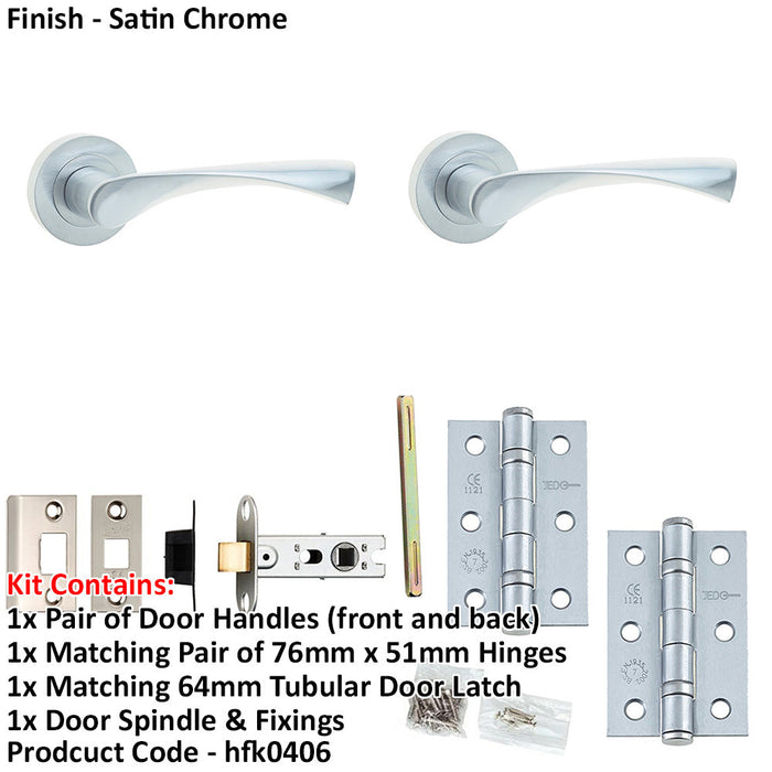 Door Handle Latch Satin Chrome Twisted Lever Round Plain Rose-1