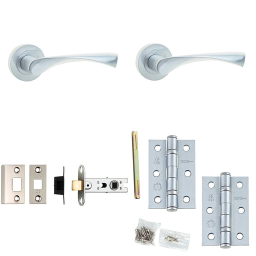 Door Handle Latch Satin Chrome Twisted Lever Round Plain Rose