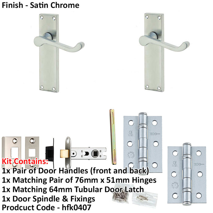 Door Handle Latch Satin Chrome Sculpted Rounded Lever Latch Long Backplate-1