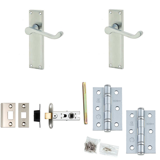 Door Handle Latch Satin Chrome Sculpted Rounded Lever Latch Long Backplate