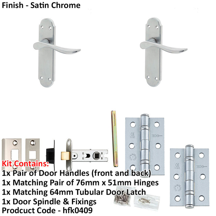 Door Handle Latch Satin Chrome Sculpted Lever Latch Backplate-1