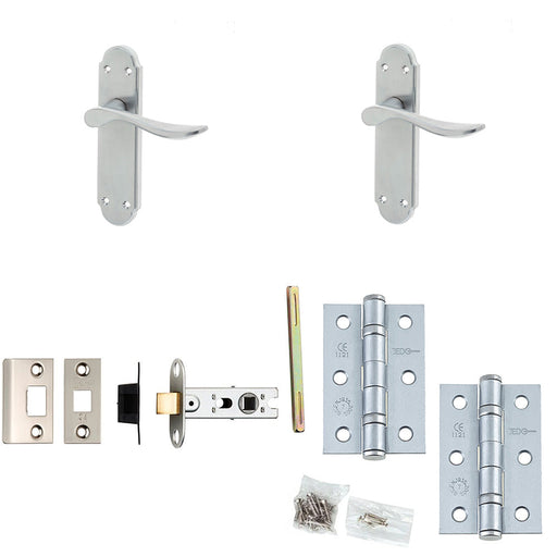Door Handle Latch Satin Chrome Sculpted Lever Latch Backplate