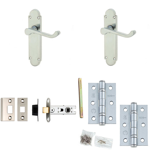 Door Handle Latch Satin Chrome Sculpted Rounded Lever Latch Backplate
