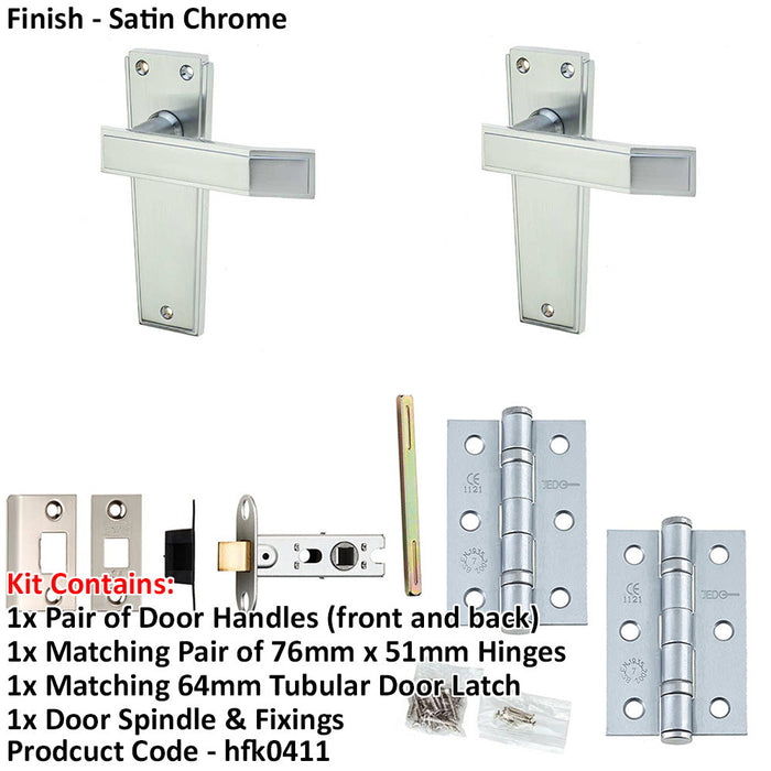 Door Handle Latch Satin Chrome Flat Lever Latch Backplate-1