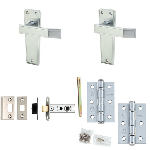 Door Handle Latch Satin Chrome Flat Lever Latch Backplate