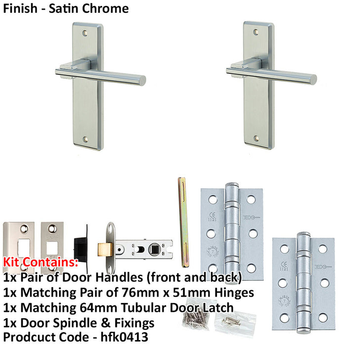Door Handle Latch Satin Chrome Modern Lever Latch Backplate-1