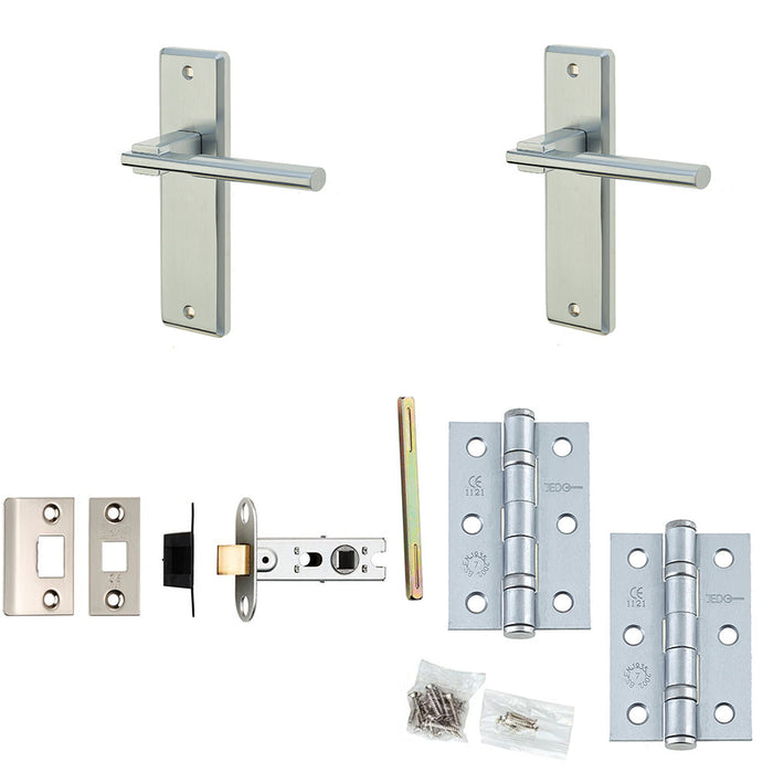 Door Handle Latch Satin Chrome Modern Lever Latch Backplate