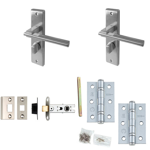 Door Handle Latch Satin Chrome Modern Lever Latch Bathroom Backplate